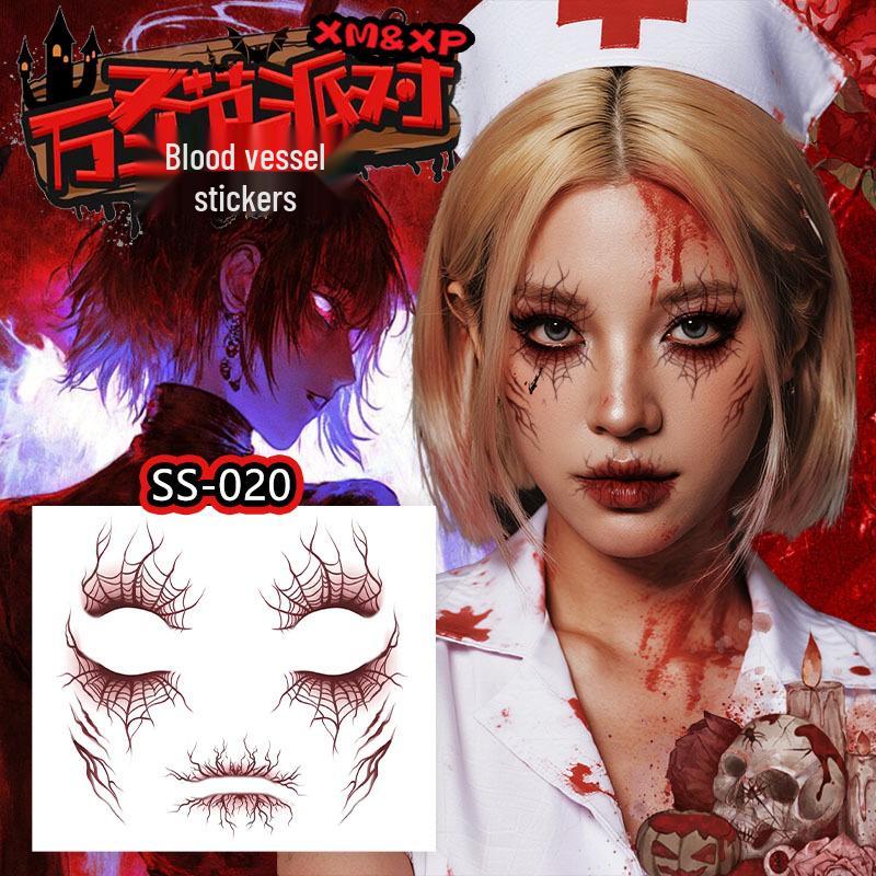 Halloween Waterproof Bloodshot Vein Tattoo Stickers for Party and Role-playing