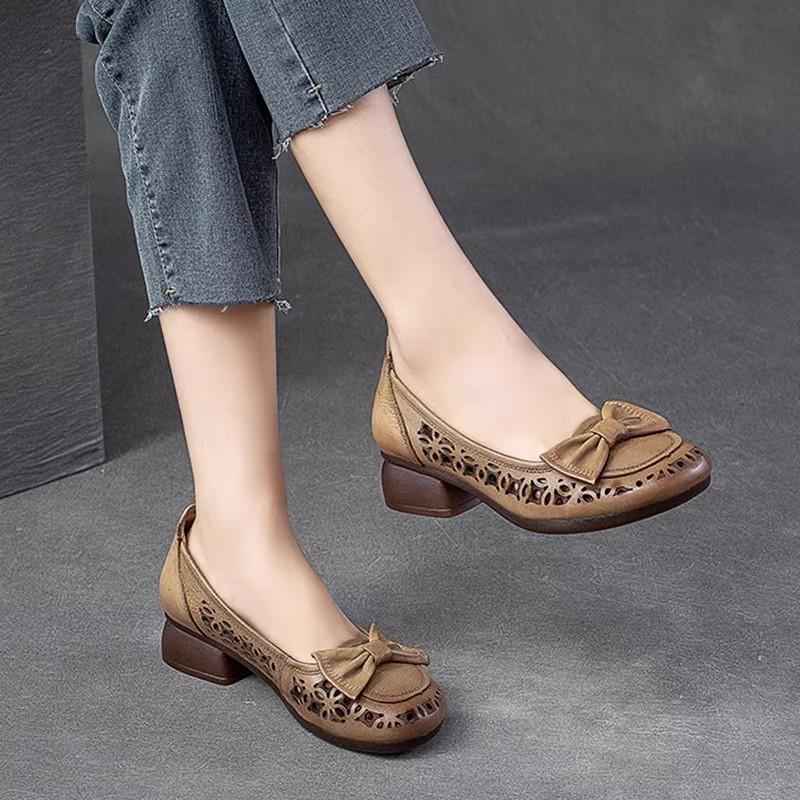 Fashion GKTINOO Genuine Leather Sandals Women Low Heels Shoes 2025 Spring Summer Round Toe Soft Sole Women's Fashion Shoes Big Size