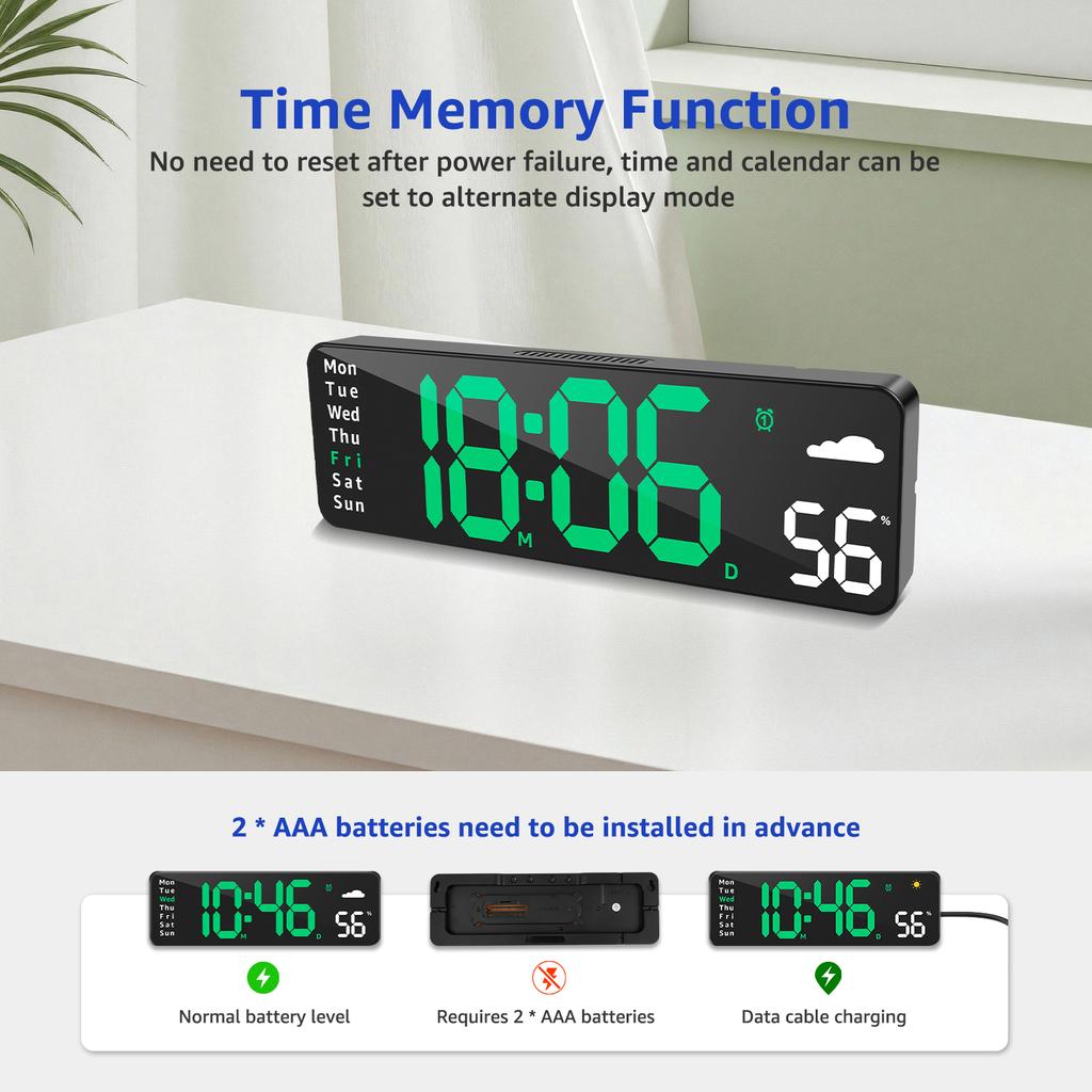 Multi-functional Wall Clock LCD Display Clock with Weather and Temperature Display Adjustable Digital Wall Clocks for Home Decor