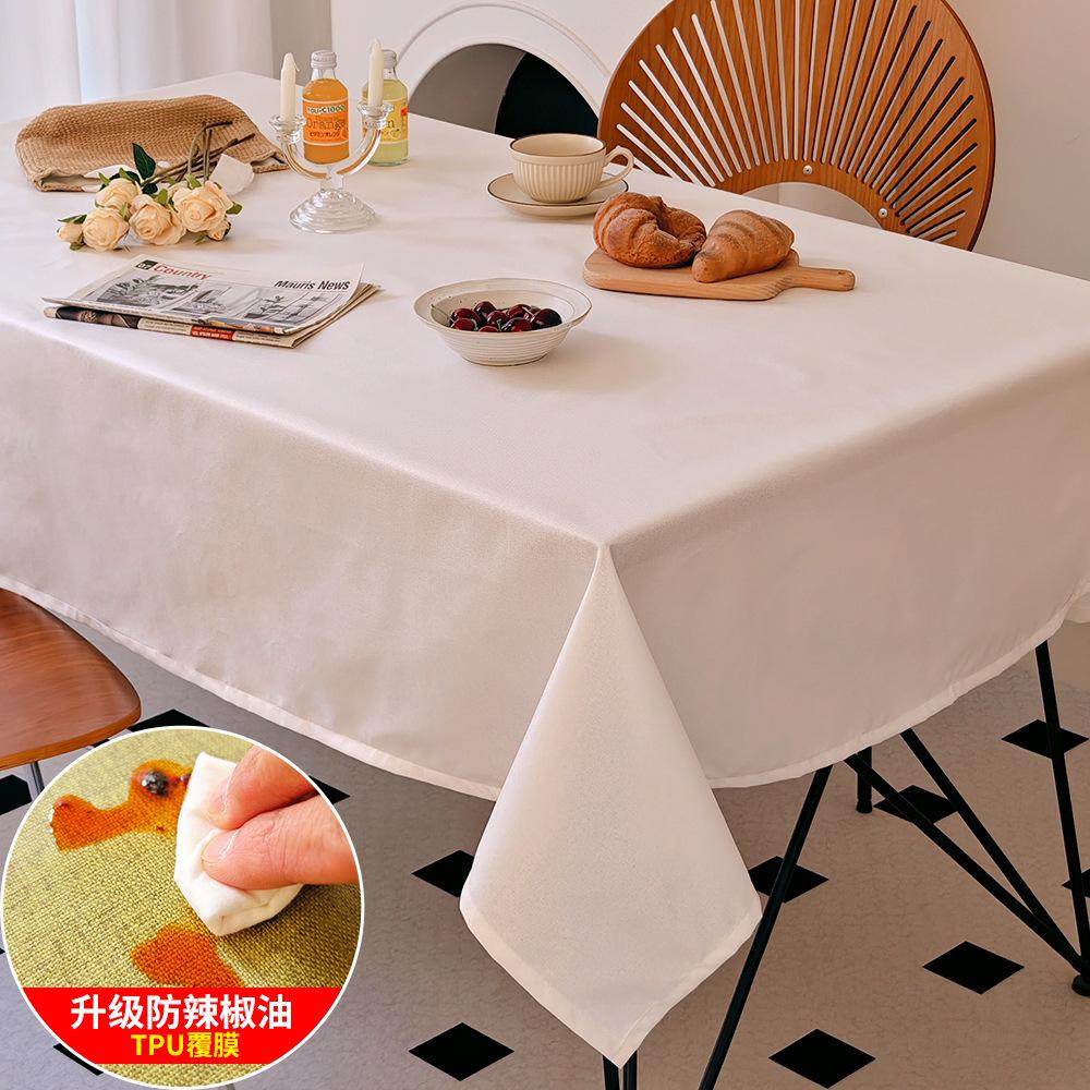 Tablecloth Waterproof And Oil-Proof Leave-In Rectangular Meal Cotton And Linen Tablecloth Solid Color Living Room Tea Table Coffee Table Solid Color