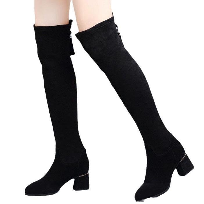 Overknee-Stiefel Damen neue elastische Stiefel Skinny Stiefel schwarze lange Stiefel Damen High-Heel Mode-Stiefel