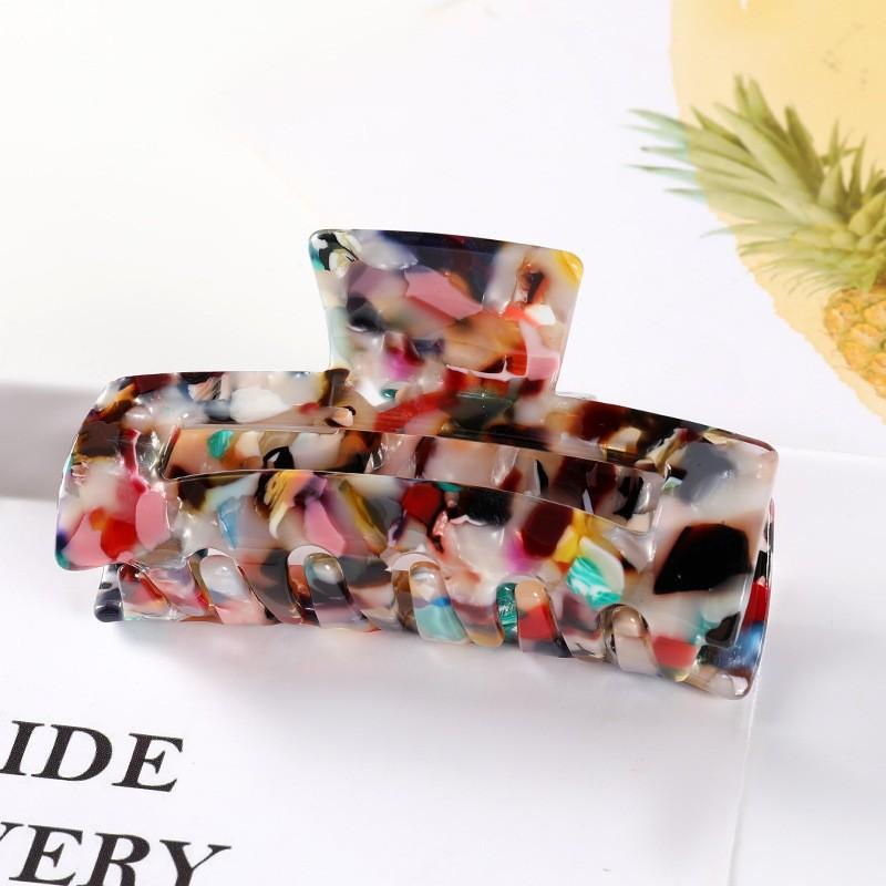 Fashion Rectangle Acetate Hair Claws Women Hair Accessories Colourful Hollow Out Plaid Ponytail Acetic Claw Clips For Girls