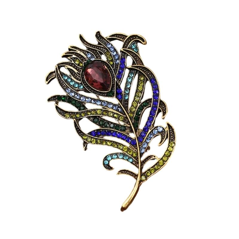 Vintage Style Peacocks Feather Brooch With Shimmering Rhinestones For Formal Event Fashion Clothing Accessories