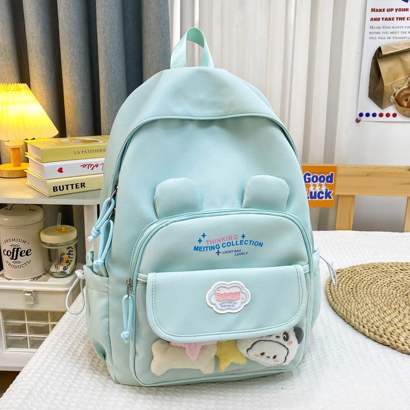 Schoolbag New Cartoon Cute Junior High School Student Backpack Female Japanese Small Fresh Solid Color Campus Schoolbag Travel Backpack