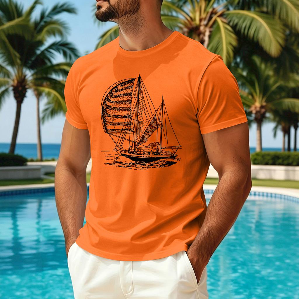 Men's Summer Casual Short Sleeve Crew Neck T-Shirt Lightweight Breathable Quick Dry Fabric Printed Design Suitable for Outdoor Activities
