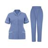 Soild Scrub Working Uniform Suit For Women's Cross V-Neck Short Sleeve Fun T-Shirts Workwear Tee With Pockets