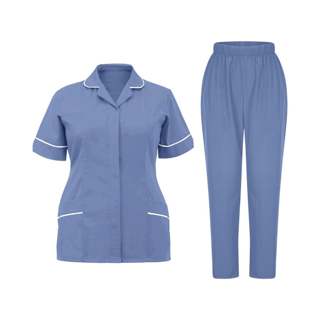 Soild Scrub Working Uniform Suit For Women's Cross V-Neck Short Sleeve Fun T-Shirts Workwear Tee With Pockets