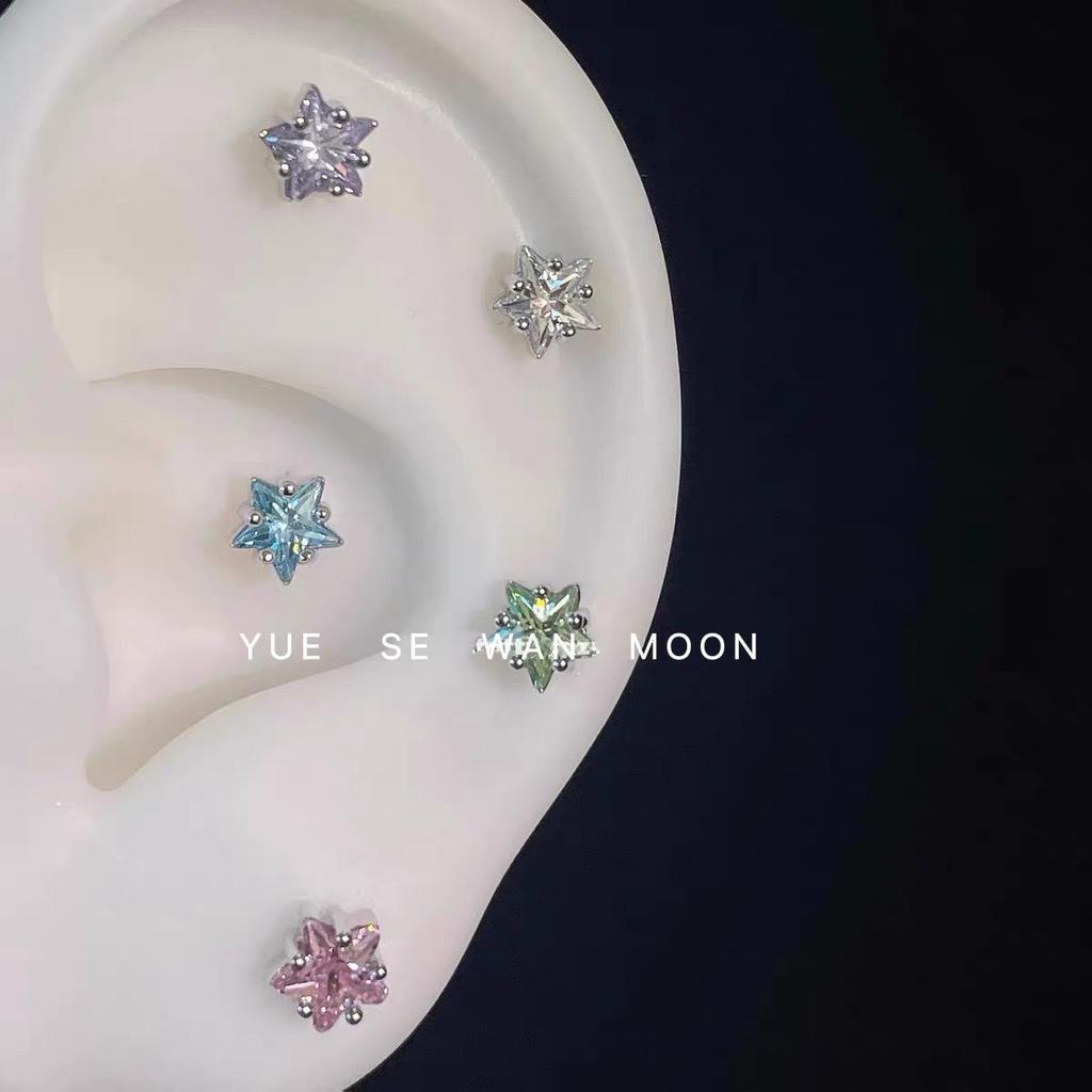 Super Shiny Star Zirconium Titanium Stud Earrings - Five-Pointed Star Ear Jewelry for Women