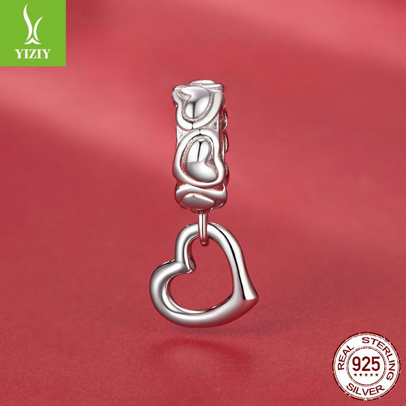 Heart Series Beaded Combination Diy Bracelet Accessories 925 Silver Light Luxury Jewelry Pink Valentine'S Day Gift