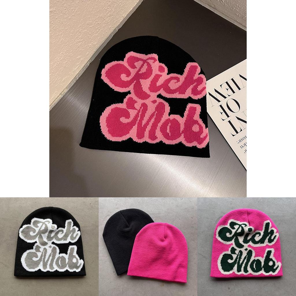 Simple Color Blocked Letter Pattern Neutral Casual Warm Knitted Hat For Men And Women