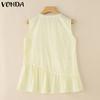 VONDA Women Sleeveless Crochet Tank Tops Casual Ruffled Patchwork Lace Hem Tops