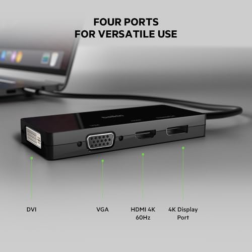 Belkin USB-C to HDMI + VGA + DVI + DisplayPort 4-in-1 Video Input Adapter for iPad, iPad Pro, iPad mini, MacBook, MacBook Pro, MacBook Air, Windows, S