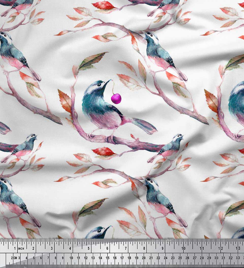 

Японська креп-атласна тканина Soimoi, гілка, листя та щигол, принтована тканина 1 метр 42 дюйма 42 Inch Wide - Poly Crepe білий