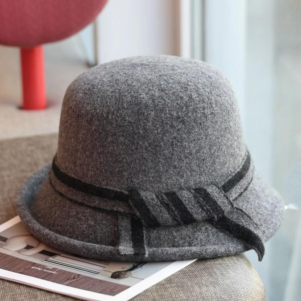 Autumn And Winter Woven 100% Wool Women'S Fisherman Hat, Japanese Versatile And Western-Style Retro Upturned Edge Top Hat