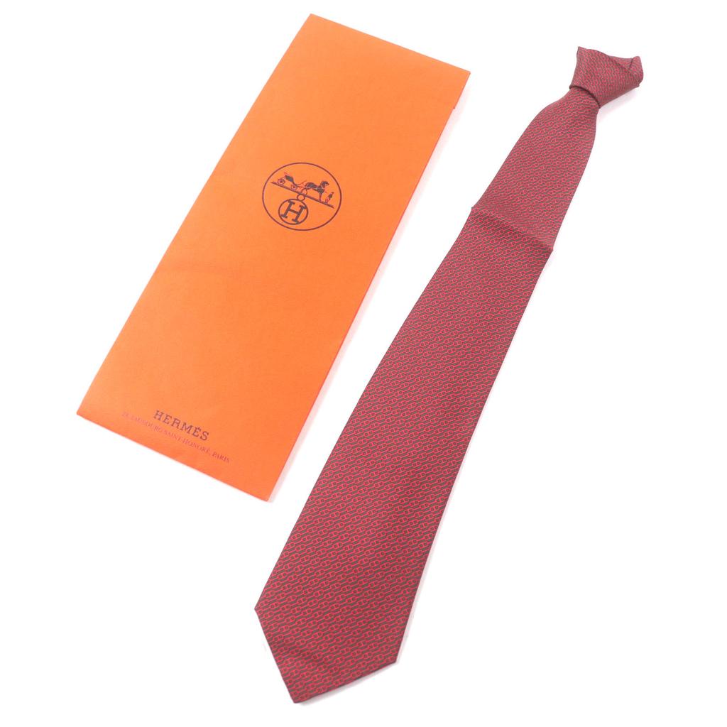 Pristine HERMES Tie Cravat Chaine d'Ancre Pattern Silk Mens 5261 Used