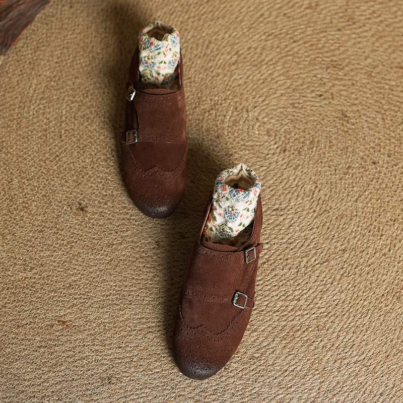 Krazing Pot Cow Skin Fashion Spring Autumn Low Heels metal buckle Oxford Shoes Women Round Toe Leisure Brogues flats