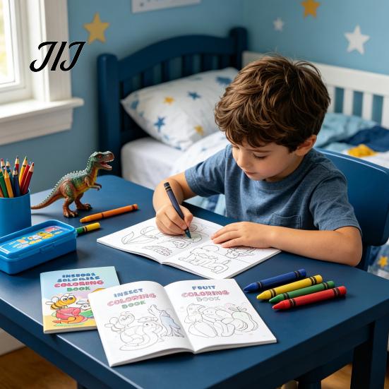 Ink Proof Paper Coloring Book 8PCS Children's Cartoon Book, Animals/Fruits/Vehicles/Fairy Tale Characters Theme, Thickened Ink-proof Creative Drawing