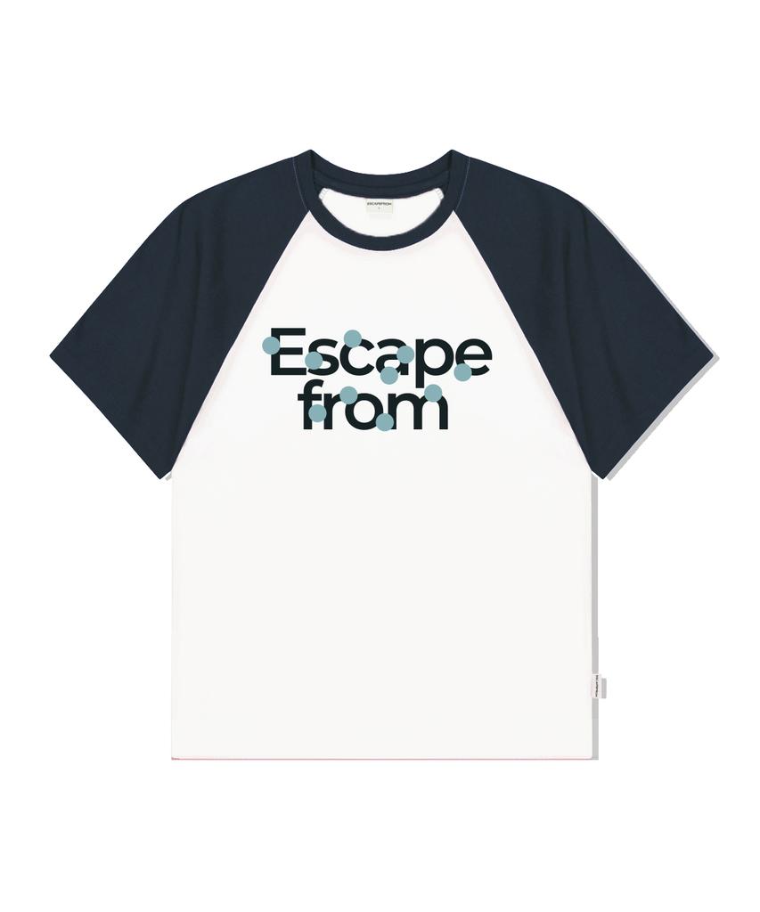 ESCAPEFROM Logo Blue Circle Print Raglan Color Block Short Sleeve T-Shirt Navy