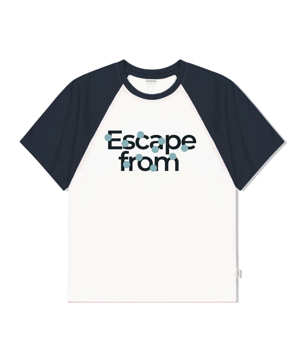 Escape From Logo Blue Circle Print Raglan Color Block Short Sleeve T-Shirt Navy M