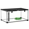 Raised Reptile Terrarium with Lock and Thermometer, Glass and Wire Mesh, 50x30x25 Cm, Black