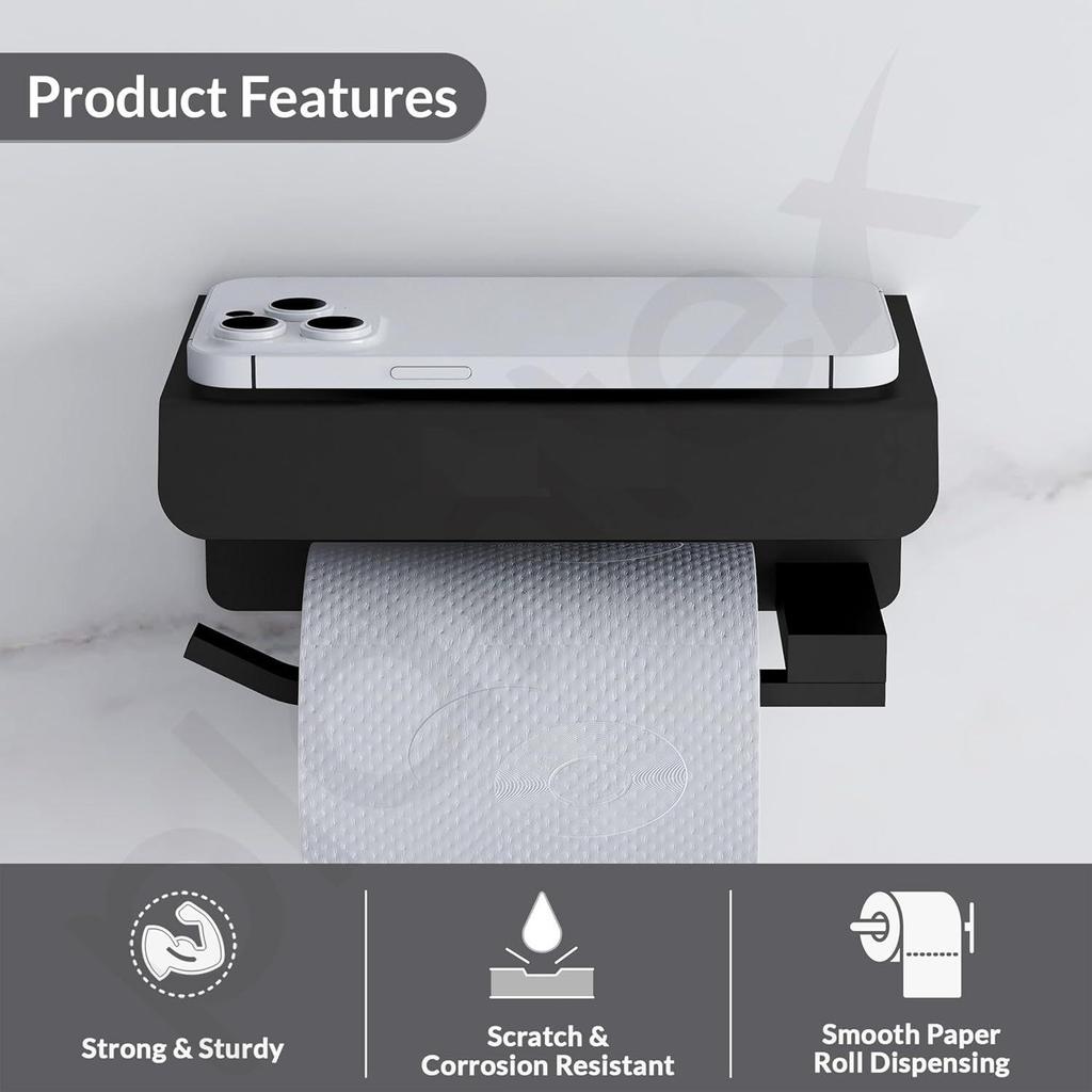 Stainless Steel Toilet Paper Holder with Mobile Stand/Toilet Paper Roll Holder for Bathroom Accessories (Matt Black)