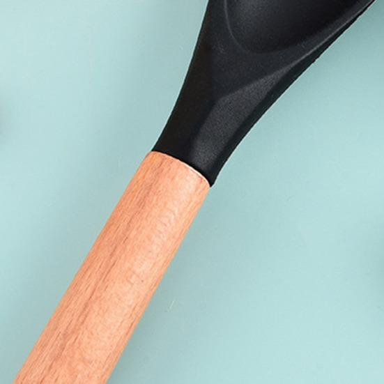 Silicone Spatula Non-Stick Cooking Spoon 3-in-1 Multi-Function Spatula with Ergonomic Wooden Handle High Temperature