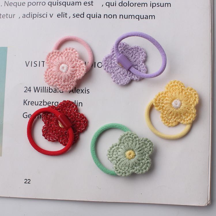 Non-Damaging Knitted Flower Hair Ties – Candy Colors for Babies & Girls