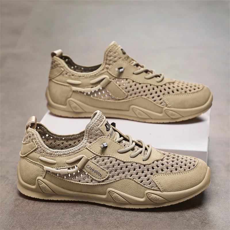 Summer New Fly-woven Large Mesh Breathable and Comfortable Outdoor Travel Shoes Free Lace-up Foot Cover Sports Low-top Trendy Men's Shoes
