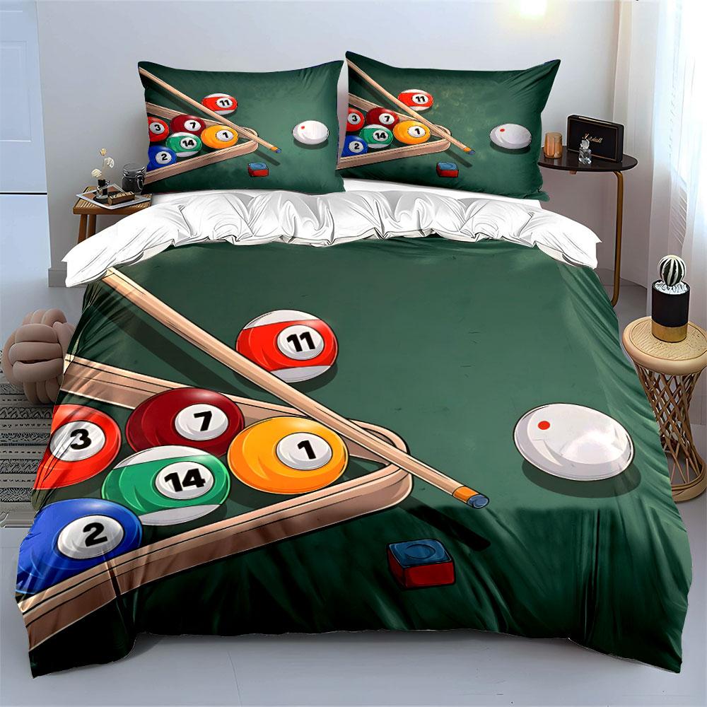 Billiard Pool Game Set Design Bedding Duvet Cover Set  (1*Duvet Cover 2*Pillowcases, Without Duvet Insert)