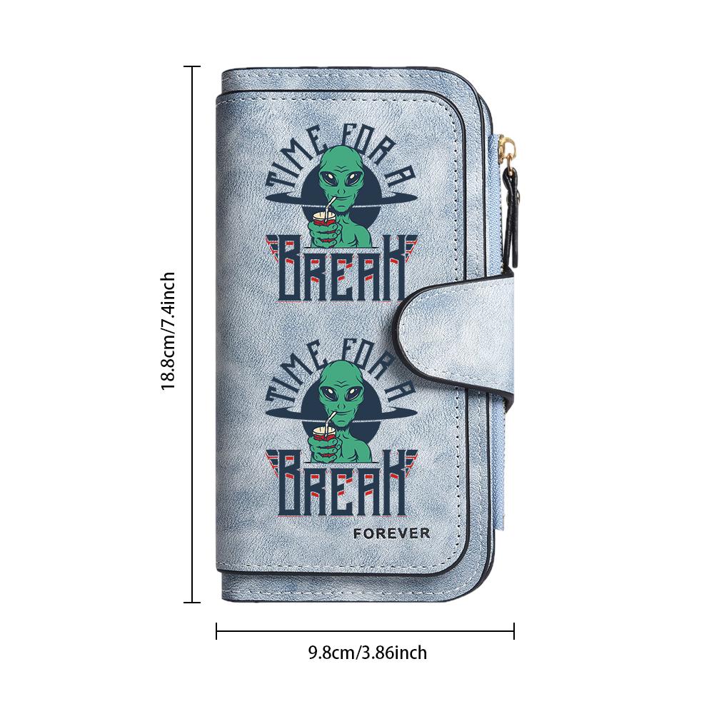 Creative Alien Print Long Wallet Large Capacity PU Leather Multi Card Slot Fashion Leisure Zipper Wallet
