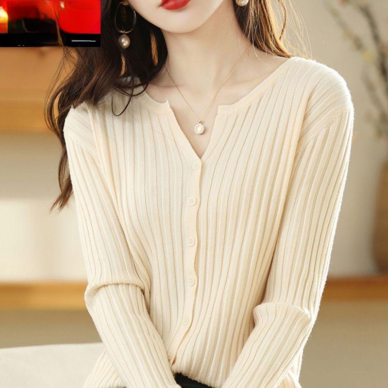 Langärmiger Damenpullover Strickwaren Strickjacke O-Ausschnitt Strickjackenpullover Mantel für Frühling und Herbst