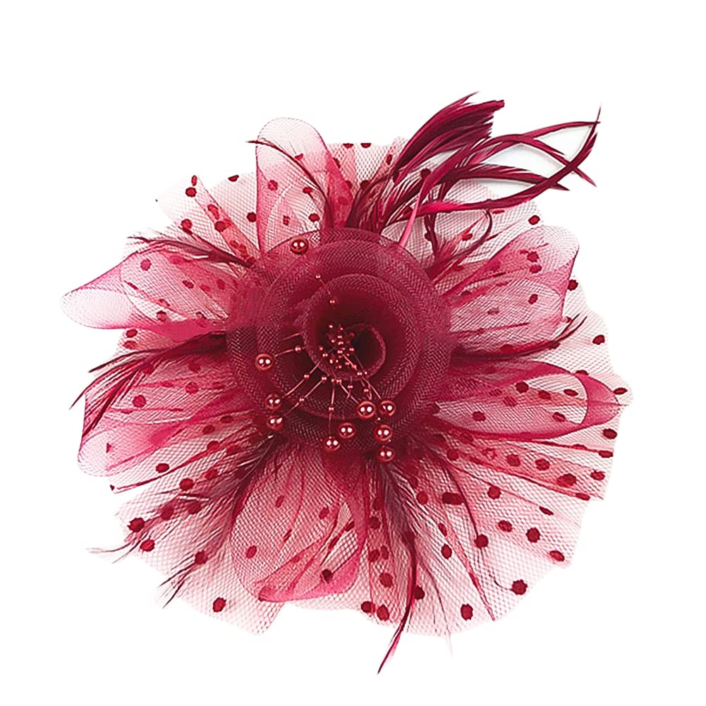 [XGOPTS] Cocktail Hat Wedding Hat Retro European Style Elegant Headpiece Aristocratic Formal Hat Mesh Pearl Artificial Feather Mini Toque Hat Hair