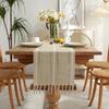 Farmhouse Rustic Style Table Runner With Tassel 33x183cm/13x72inch For Holiday Party Dining Room Decor