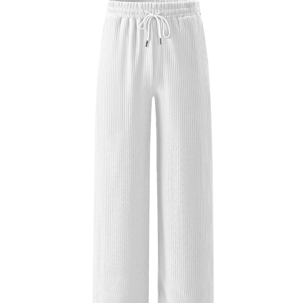 Spring and autumn wide-leg men's pants, casual loose jacquard striped pit strips, drawstring straight trousers, men