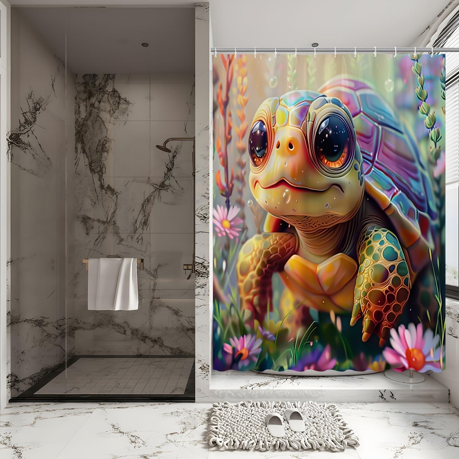 

Vibrant Turtle 3D Shower Curtain - Colorful Sea Life & Floral Theme For Bathroom Decor, Adds Playful And Whimsical Charm W60H190(CM)-1 Pcs