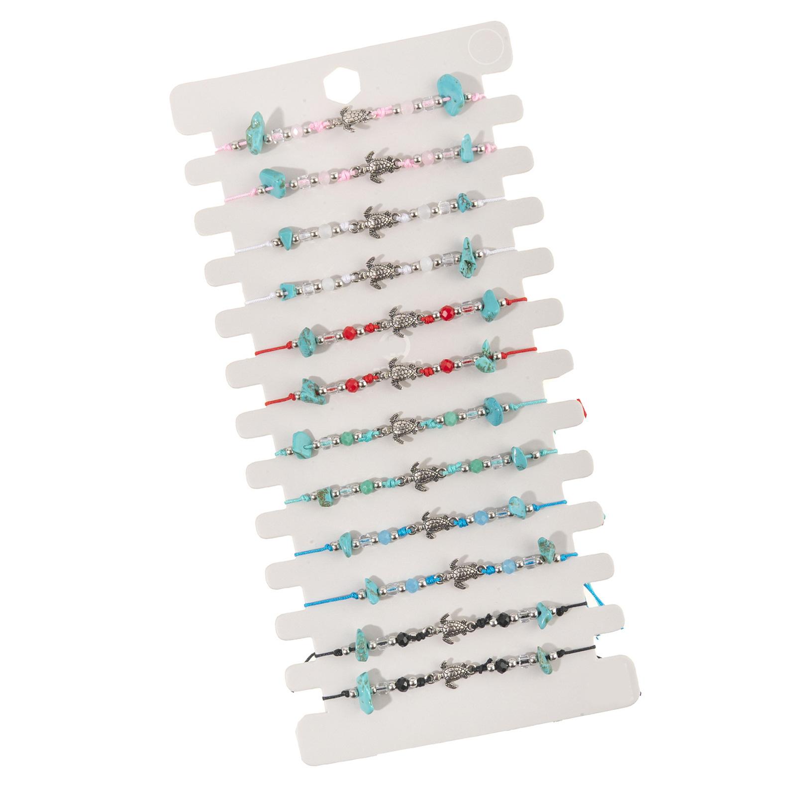 

Набор из 12 регулируемых плетеных браслетов ручной работы на черепашью тематику с кристаллами бирюзы из сплава и деревянными бусинами для женщин и мужчин B