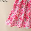 VONDA Vestido Mini Casual con Volantes para Vacaciones con Estampado Floral y Manga Corta Descubierta para Mujer