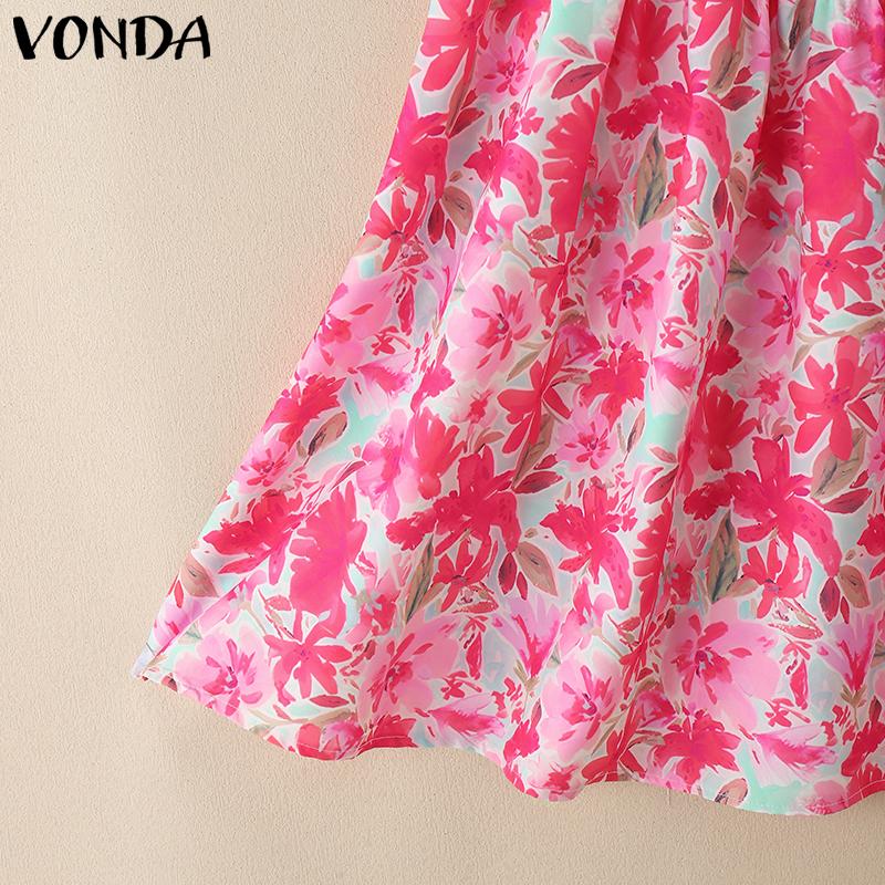 VONDA Vestido Mini Casual con Volantes para Vacaciones con Estampado Floral y Manga Corta Descubierta para Mujer