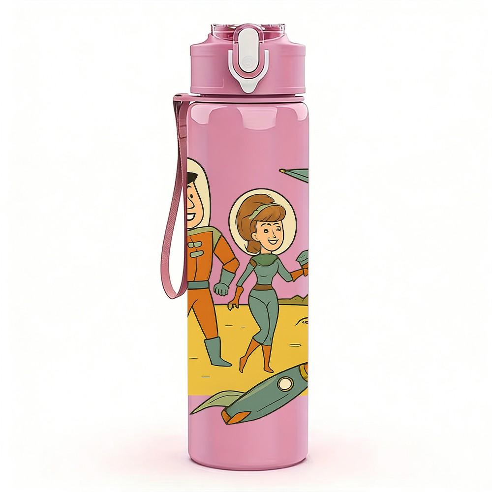 1PC Astronaut Mars Space Cartoon 750ml Color Plastic Sports Water Bottle Leakproof Flip Straw Lid Suitable for Sports Office Home Use