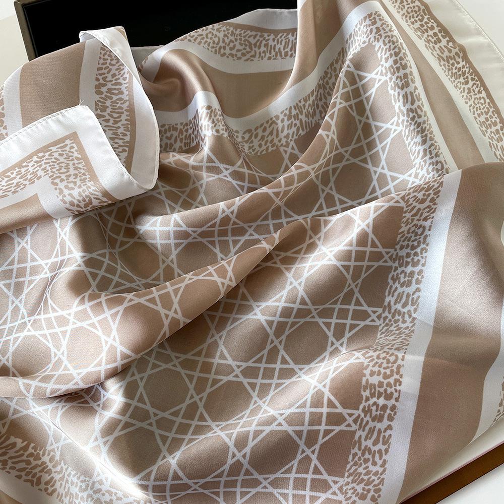 European and American geometric silk scarf fashion striped scarf simulation silk small square scarf 71cm sun protection shawl professional scarf shawl