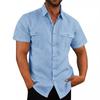 Men's Short-Sleeved Cotton-Linen Blend Shirt with Double Pockets Casual Holiday Shirt