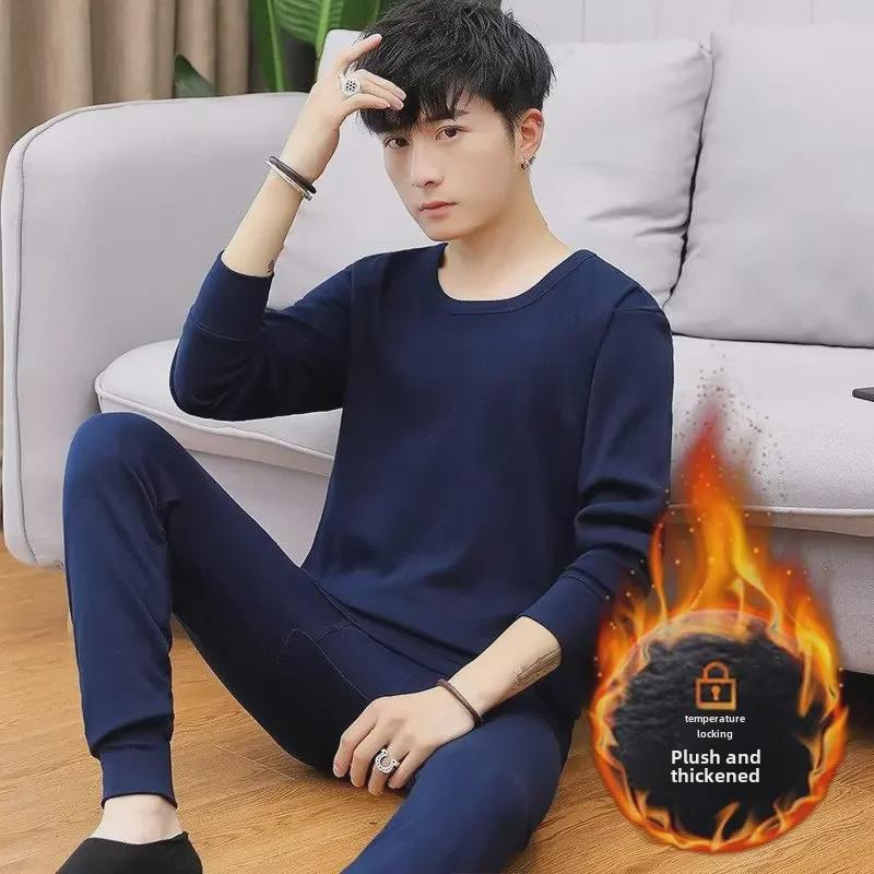 Autumn Youth Pure Cotton Underwear Set: Warm Sweater & Trousers for Boys