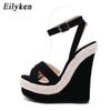 Fashion Eilyken Fashion Peep Toe Narrow Band Women Sandals Summer Ankle Buckle Strap Platform Wedges High Heels 15CM Sandals