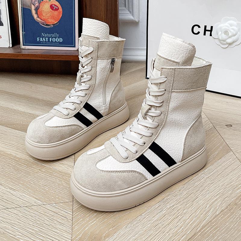 Leather Martin Boots Women's 2025 New Autumn Explosion Muffin Platform Short Boots Casual Sports High-top Moral Training Shoes