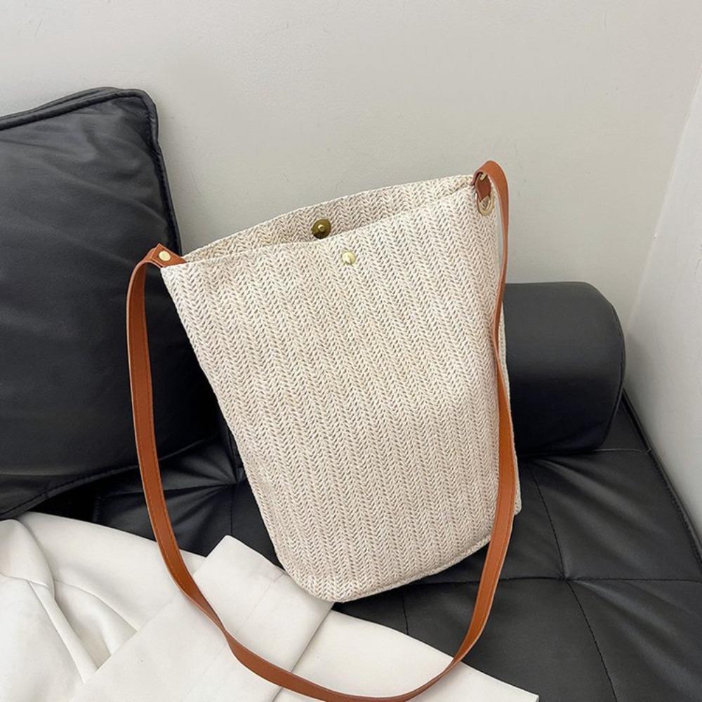 

Сумка-тоут из холщовой ткани, однотонная соломенная сумка, модная сумка в стиле бохо на плечо для шопинга белый