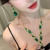 Super Flash Princess Water Drop Zircon Necklace Earrings Set Women's Dinner Dress Green Zircon Clavicle Chain Jewelry Wholesale
