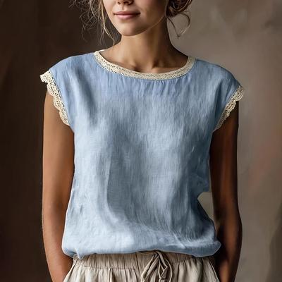 2026 Women's Retro Loose Linen Sleeveless Shirt with Lace Patchwork