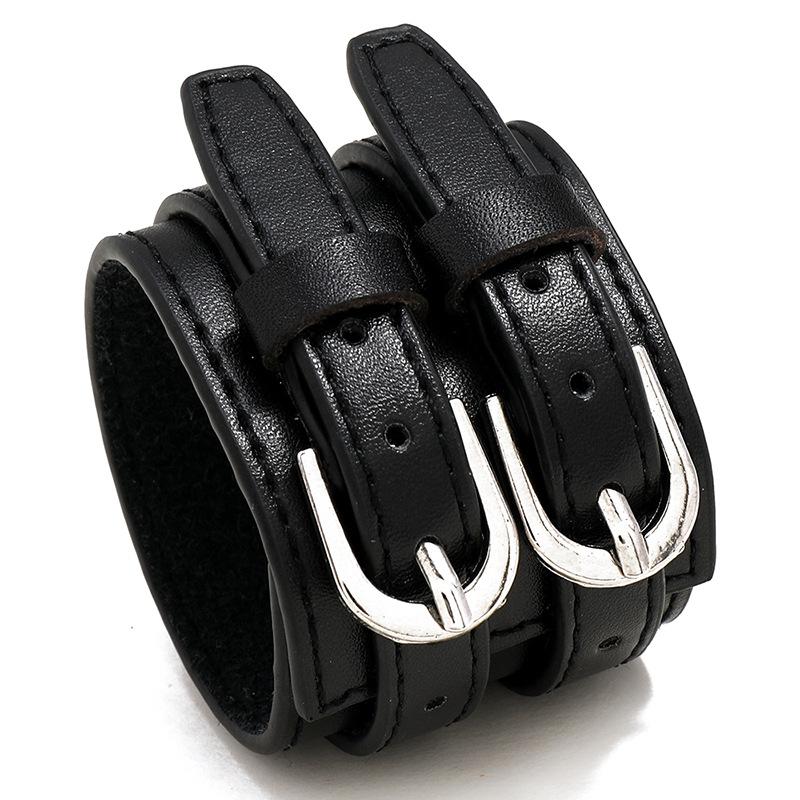 

Vintage Single Layer Cowhide Leather Wide Adjustable Wristband Cuff Bangles Unisex Friendship Bracelets for Men And Women