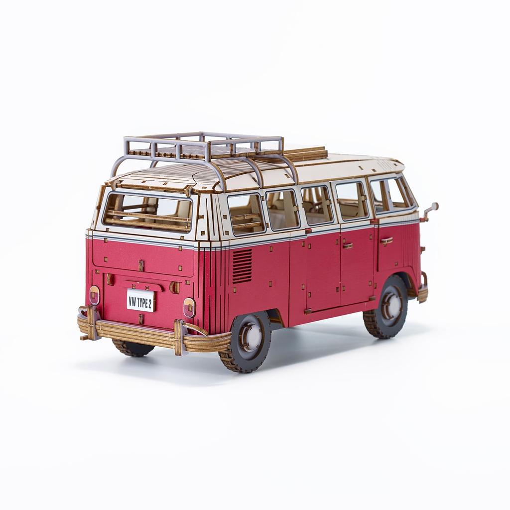Volkswagen Type 2 Camper Van Red VINTAGE 3D Wooden Puzzle No Tools Required Advanced Level 392 Pieces Finished Size 119 x 230 x 104 mm Scale (T1)