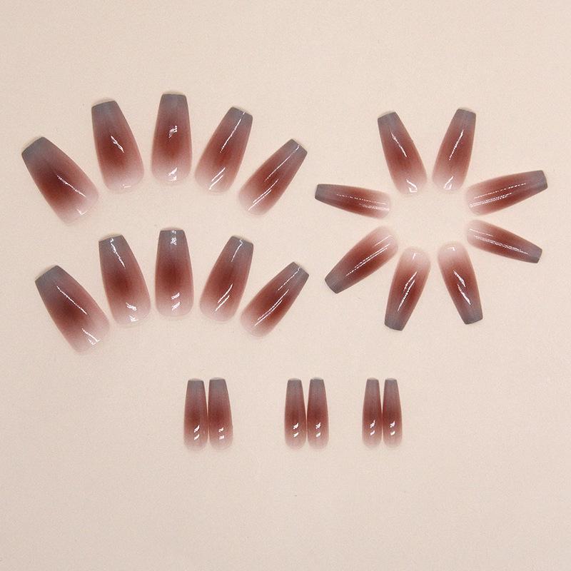 24 Pcs Autumn and Winter Whitening Medium and Long Blush Manicure Gradual Change Fog Blue Late Autumn Manicure Wearing Finished Nail